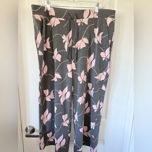 Lands' End Gray and Pink Floral Pajama Pants Lounge Softgirl Scandigirl